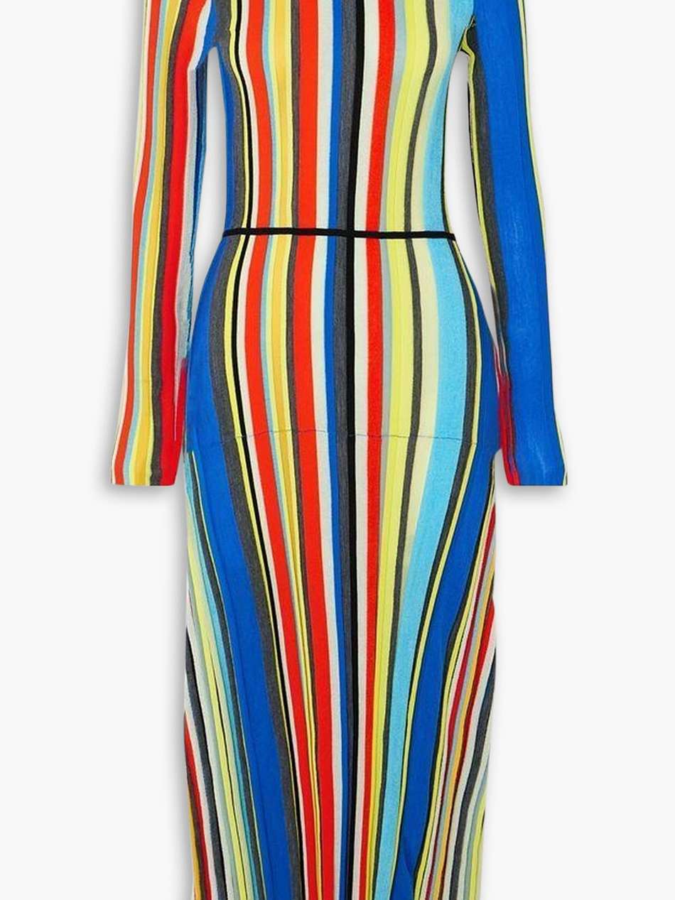 striped ribbed-knit maxi dress