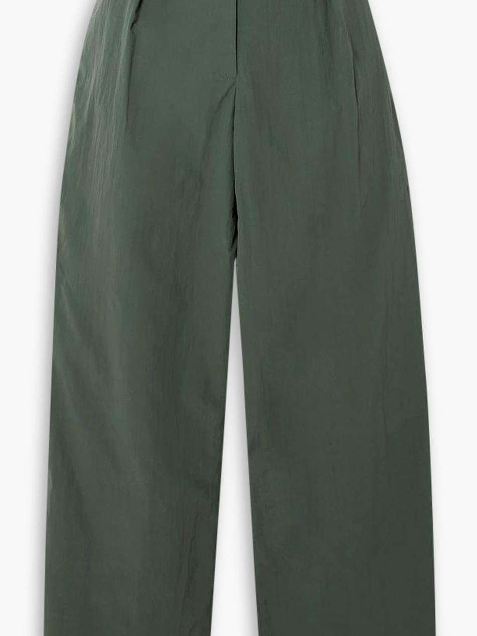 pleated crinkled cotton wide-leg pants