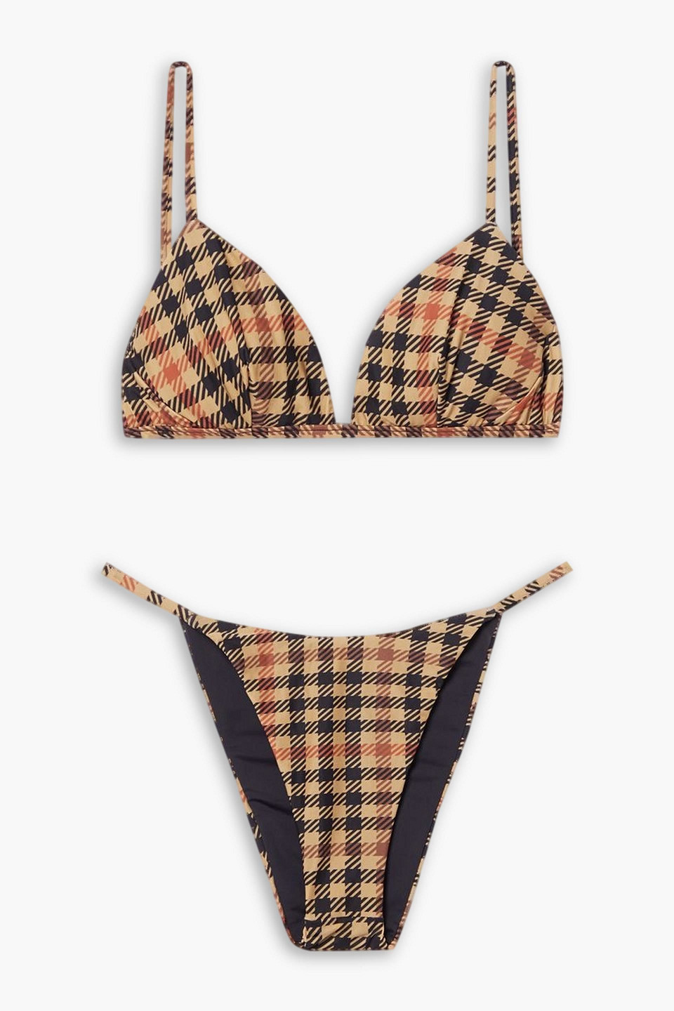 Haight Carolina And Clara Checked Triangle Bikini In Light Brown