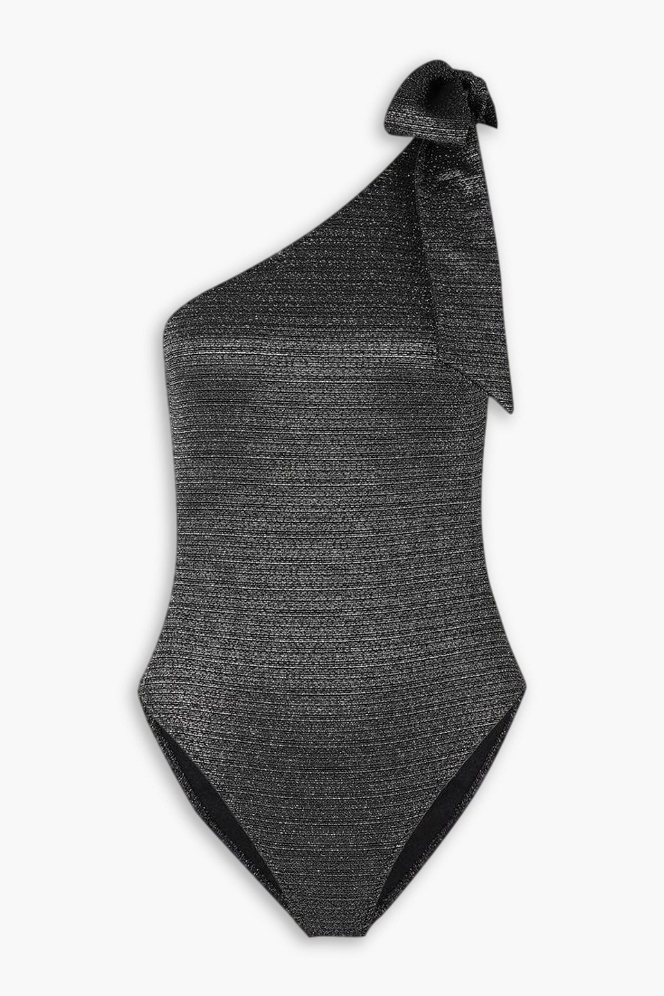 Lisa Marie Fernandez Tie-detailed One-shoulder Metallic Swimsuit In Gunmetal