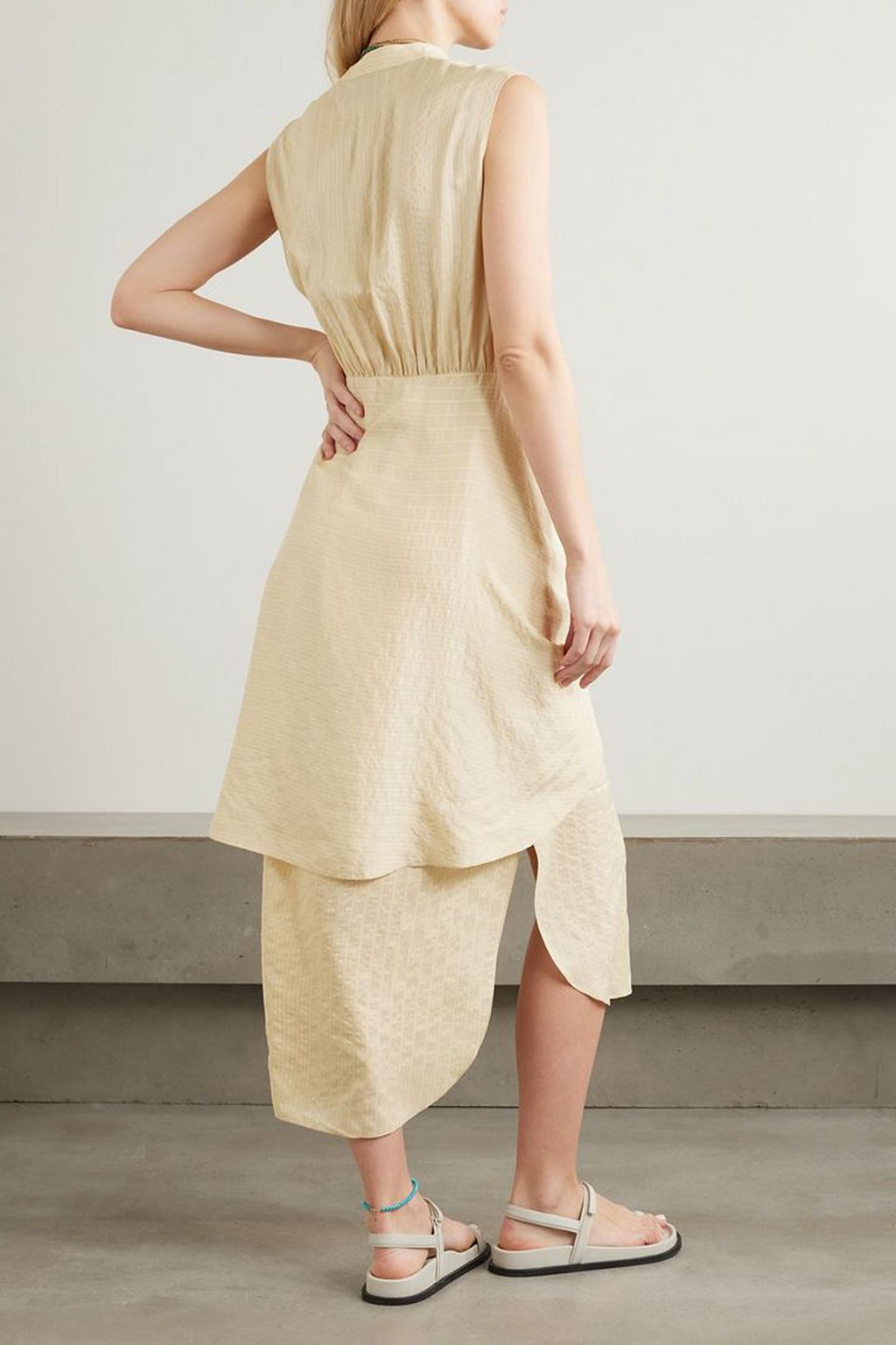 CORTANA Frances layered striped silk midi shirt dress