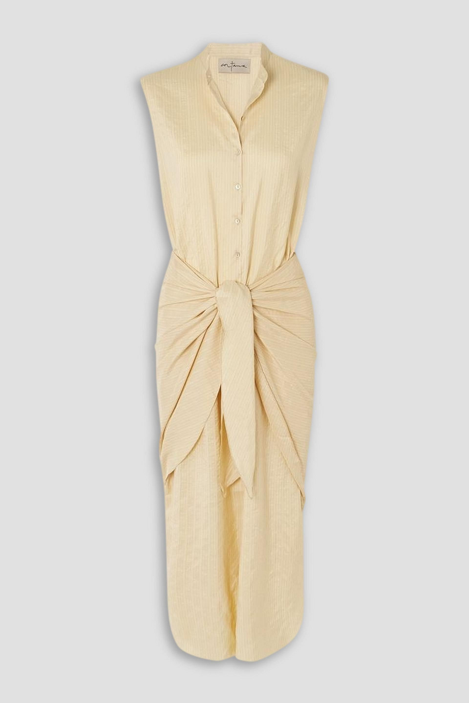 Cortana Frances Layered Striped Silk Midi Shirt Dress In Cream