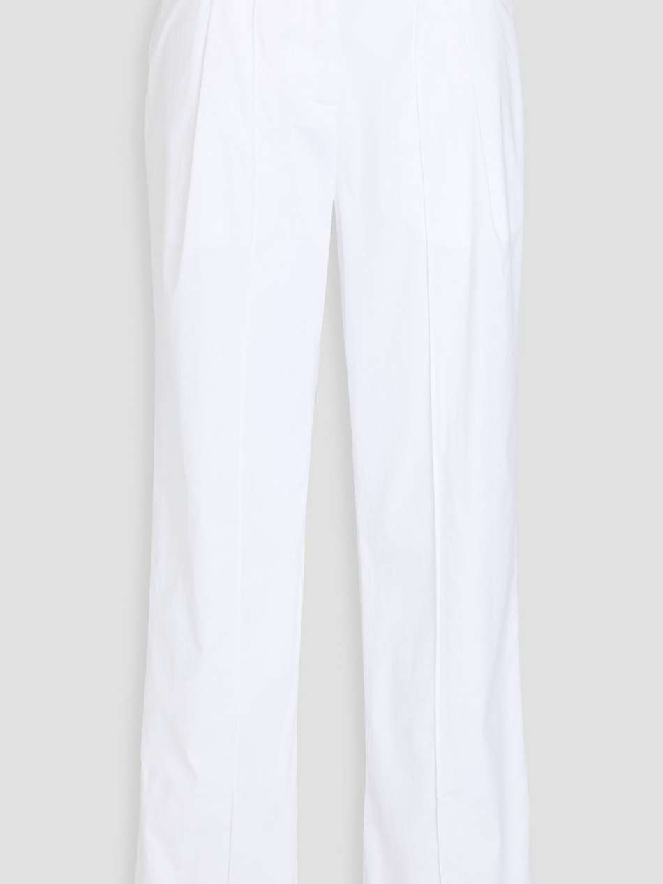 pleated cotton-blend straight-leg pants
