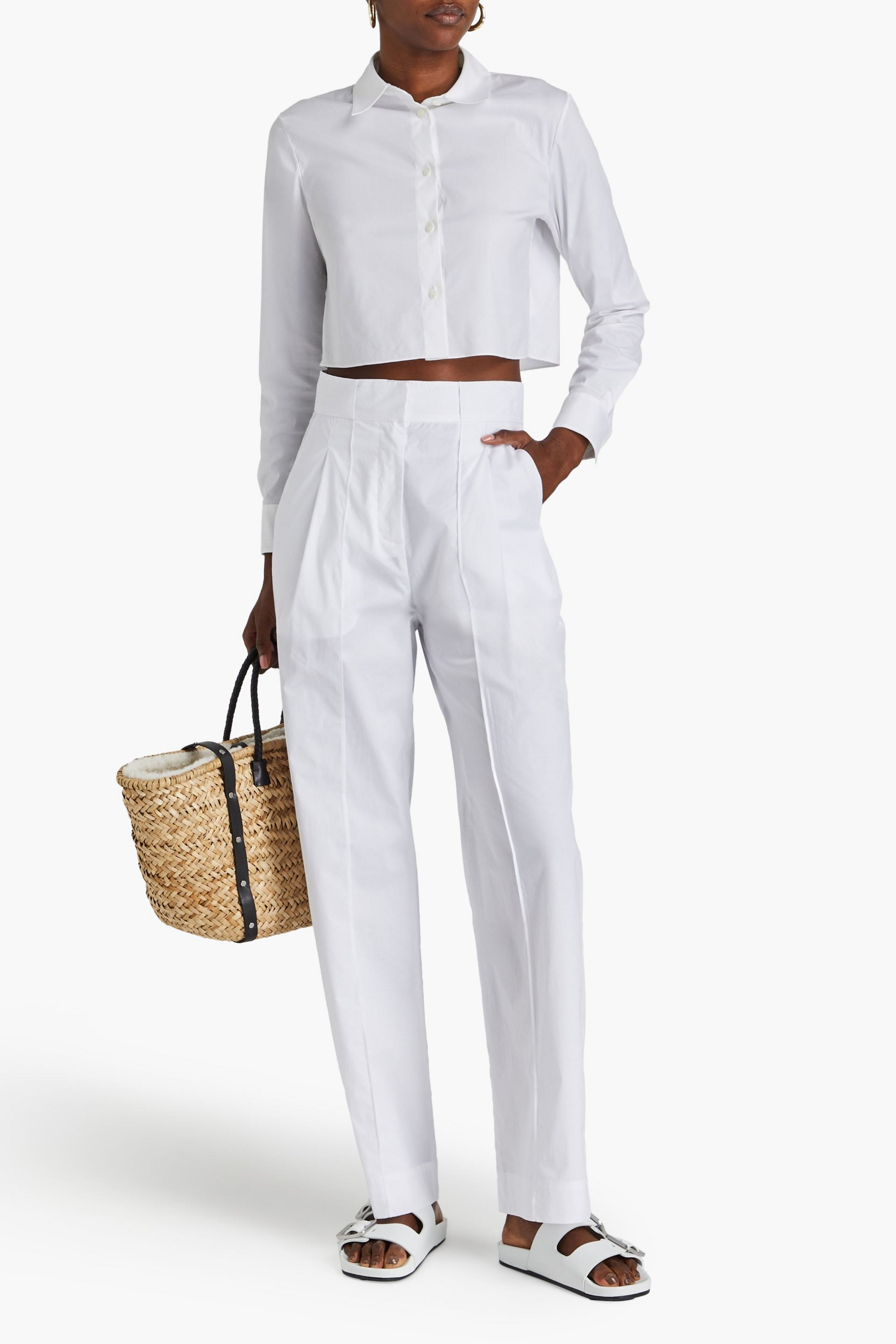 Naadam Pleated cotton-blend straight-leg pants