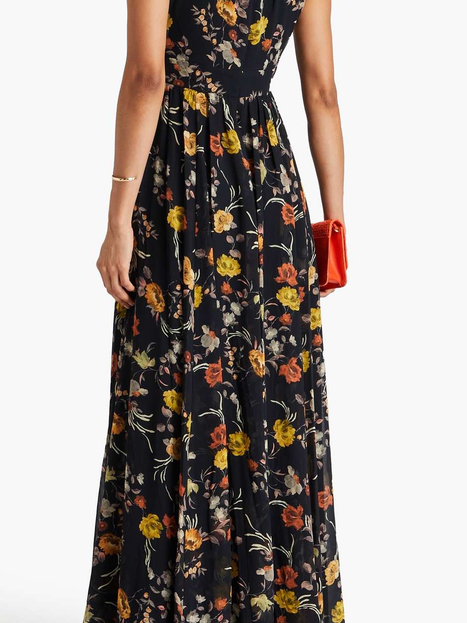 button-embellished floral-print georgette maxi dress