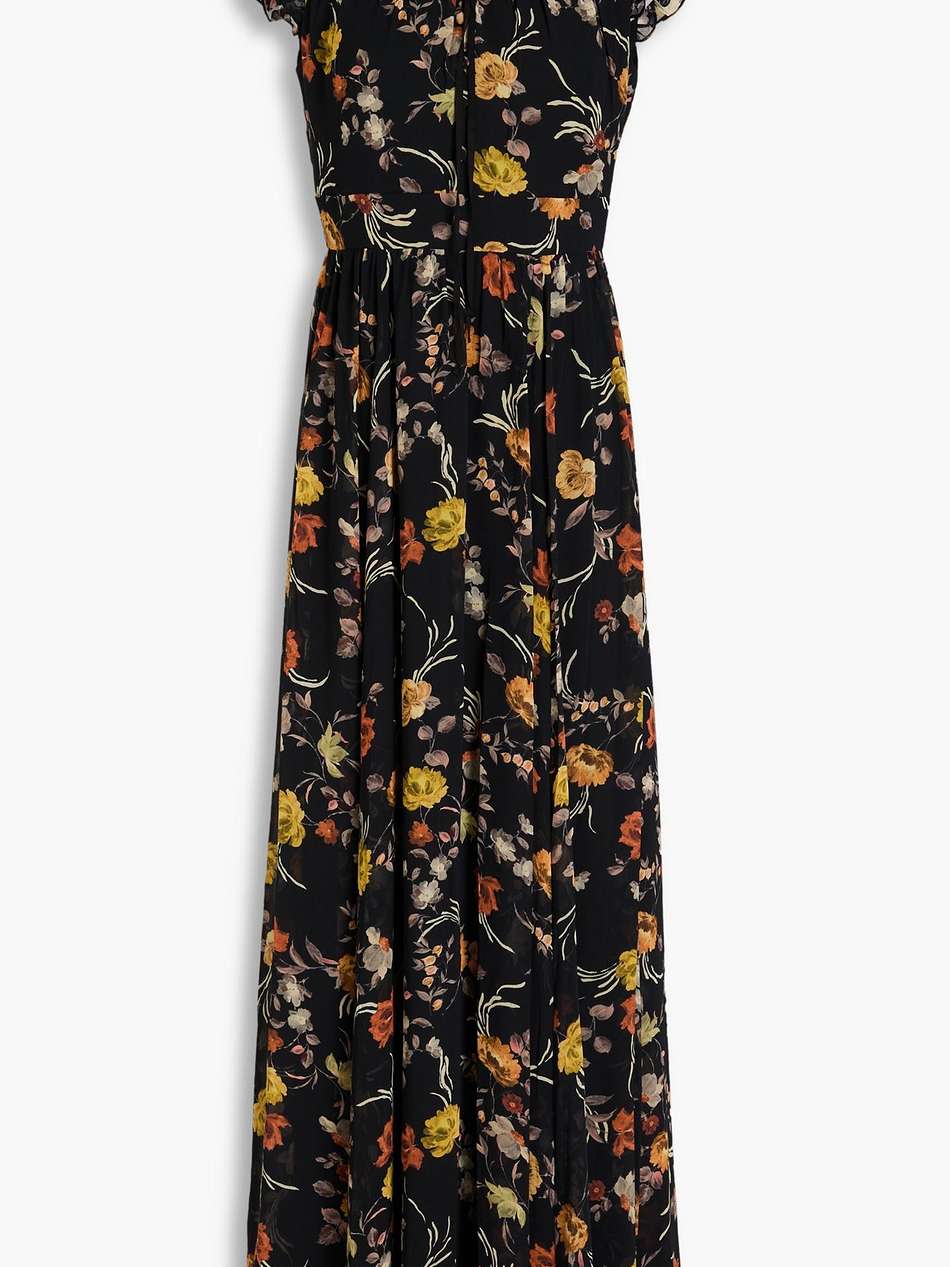 button-embellished floral-print georgette maxi dress