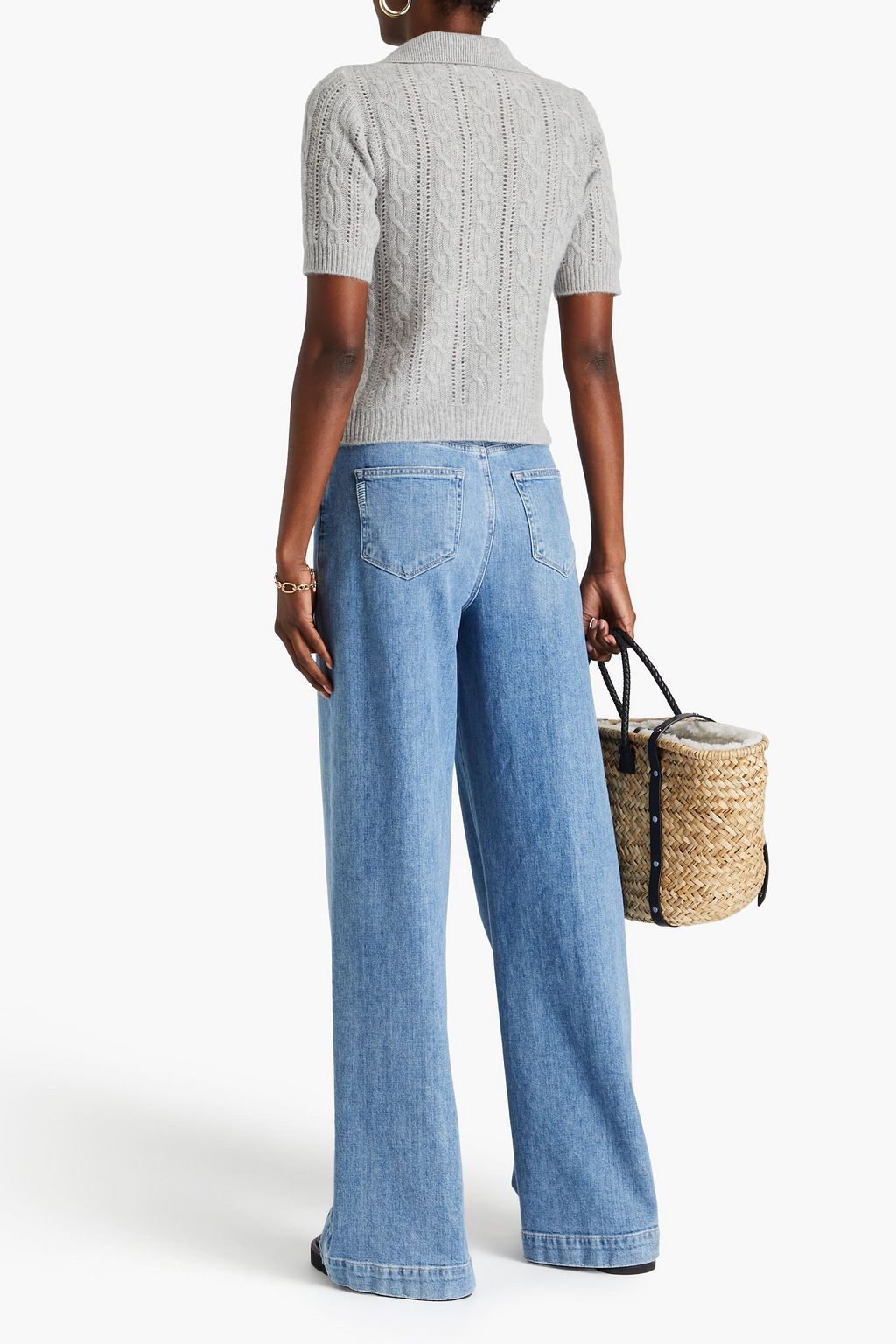 NAADAM Cable and pointelle-knit cashmere polo sweater