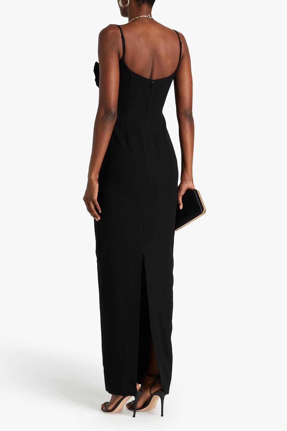 Rachel Gilbert Margot Floral-appliquéd Crepe Gown In Black