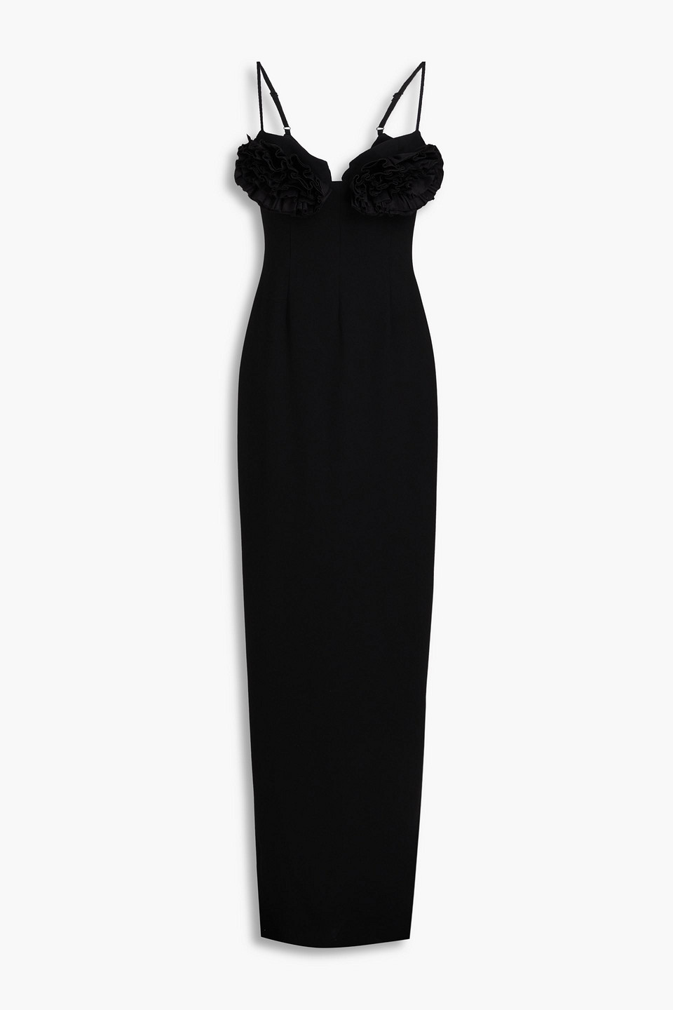 Rachel Gilbert Margot Floral-appliquéd Crepe Gown In Black