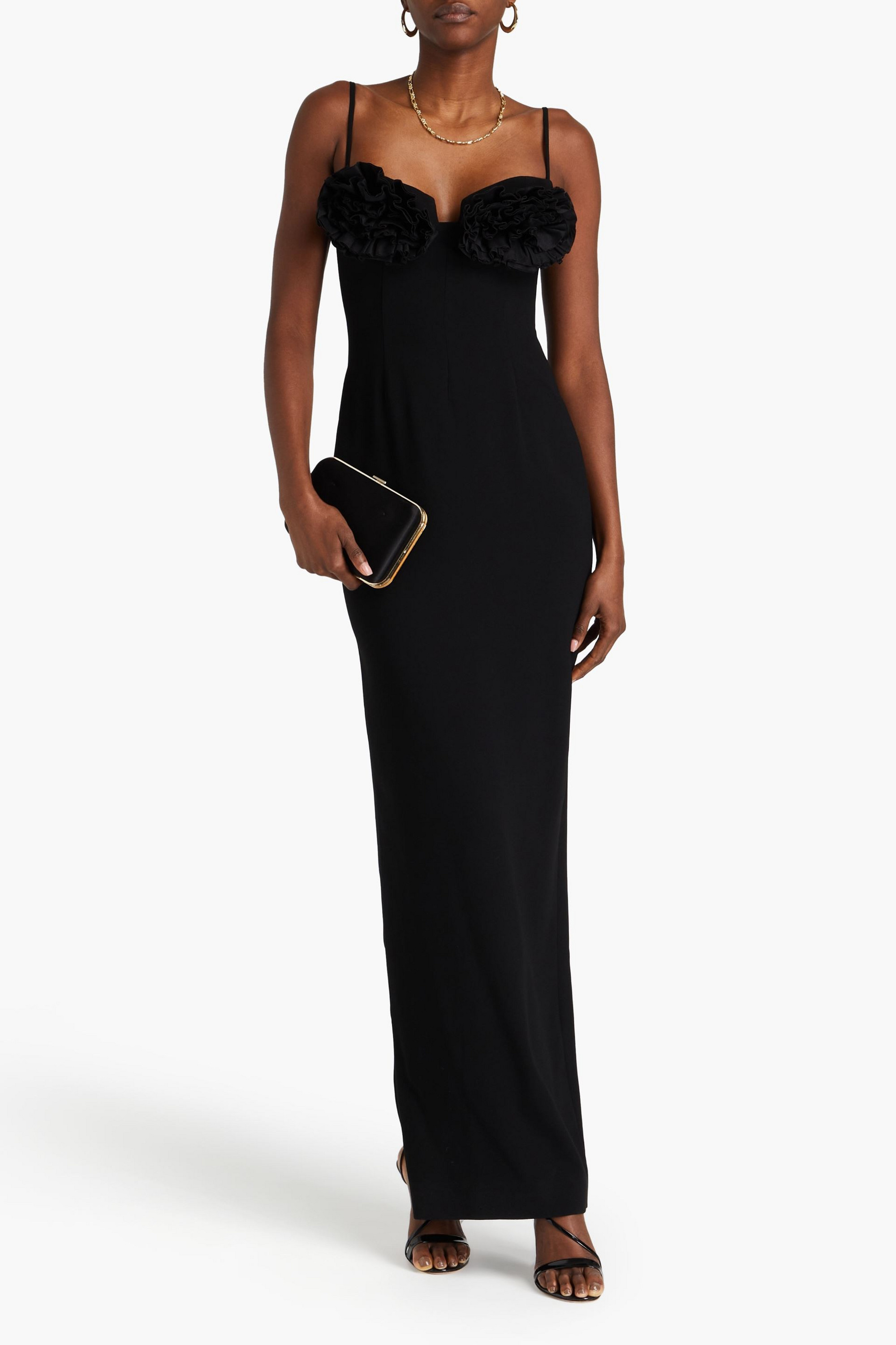 Rachel Gilbert Margot floral-appliquéd crepe gown
