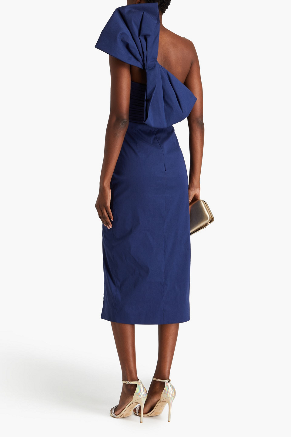  Rachel Gilbert - Olive Midikleid Aus Schantung Mit Asymmetrischer Schulterpartie Und Schleife - Blau - 3 