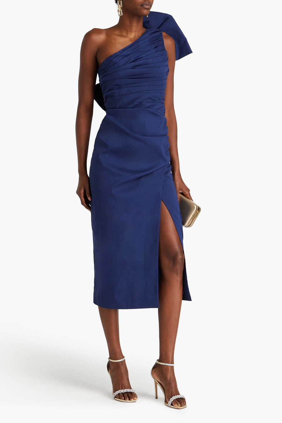  Rachel Gilbert - Olive Midikleid Aus Schantung Mit Asymmetrischer Schulterpartie Und Schleife - Blau - 3 
