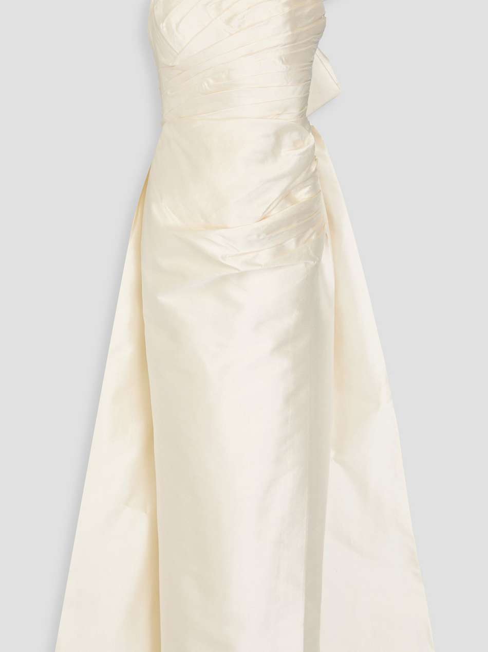 one-shoulder bow-detailed wool and silk-blend mikado gown