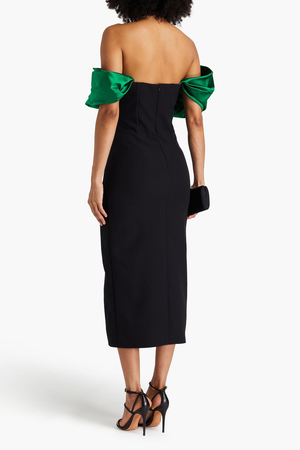 SAFIYAA Diane off-the-shoulder satin-paneled crepe midi dress