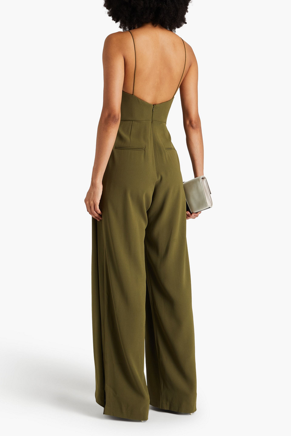 Alex Perry Draped Satin-crepe Wide-leg Jumpsuit In Military-grün