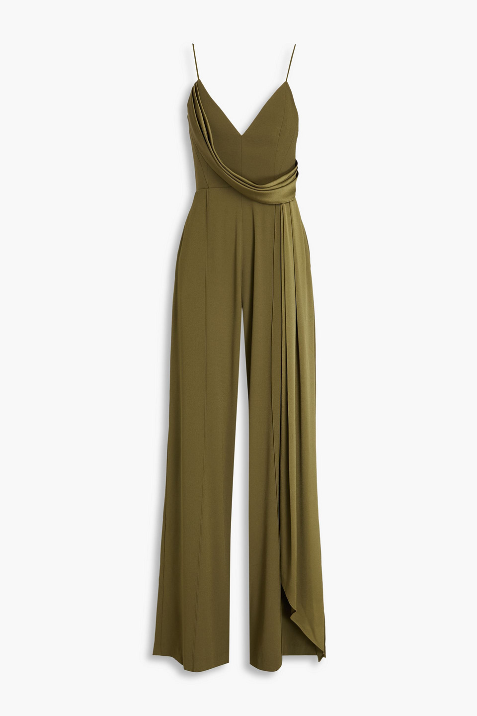 Alex Perry Draped Satin-crepe Wide-leg Jumpsuit In Military-grün