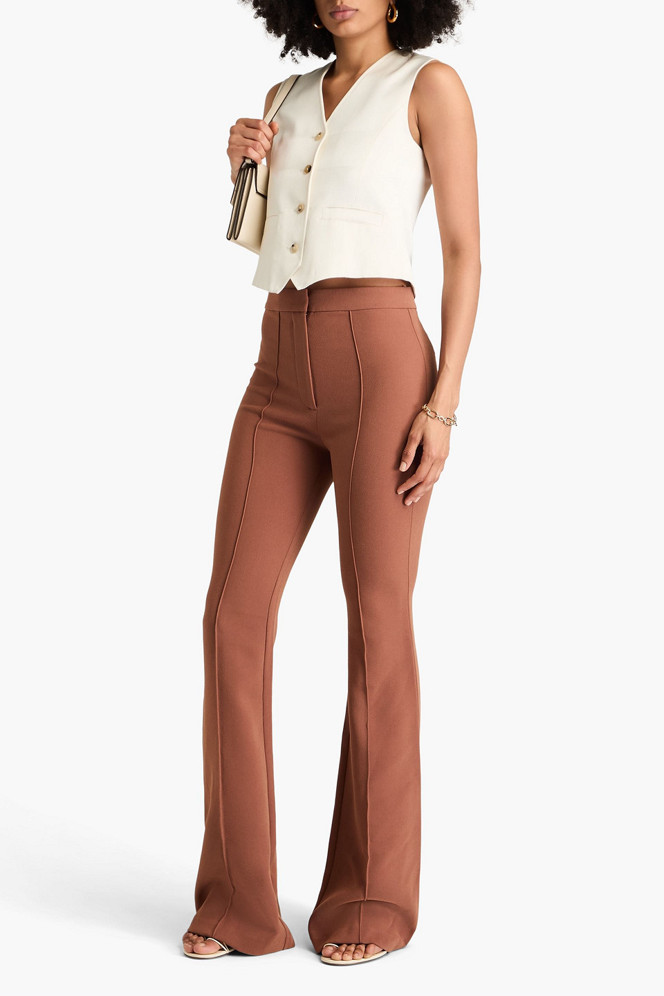  Alex Perry - Aldrich Crepe Flared Pants - Brown - Uk 10 