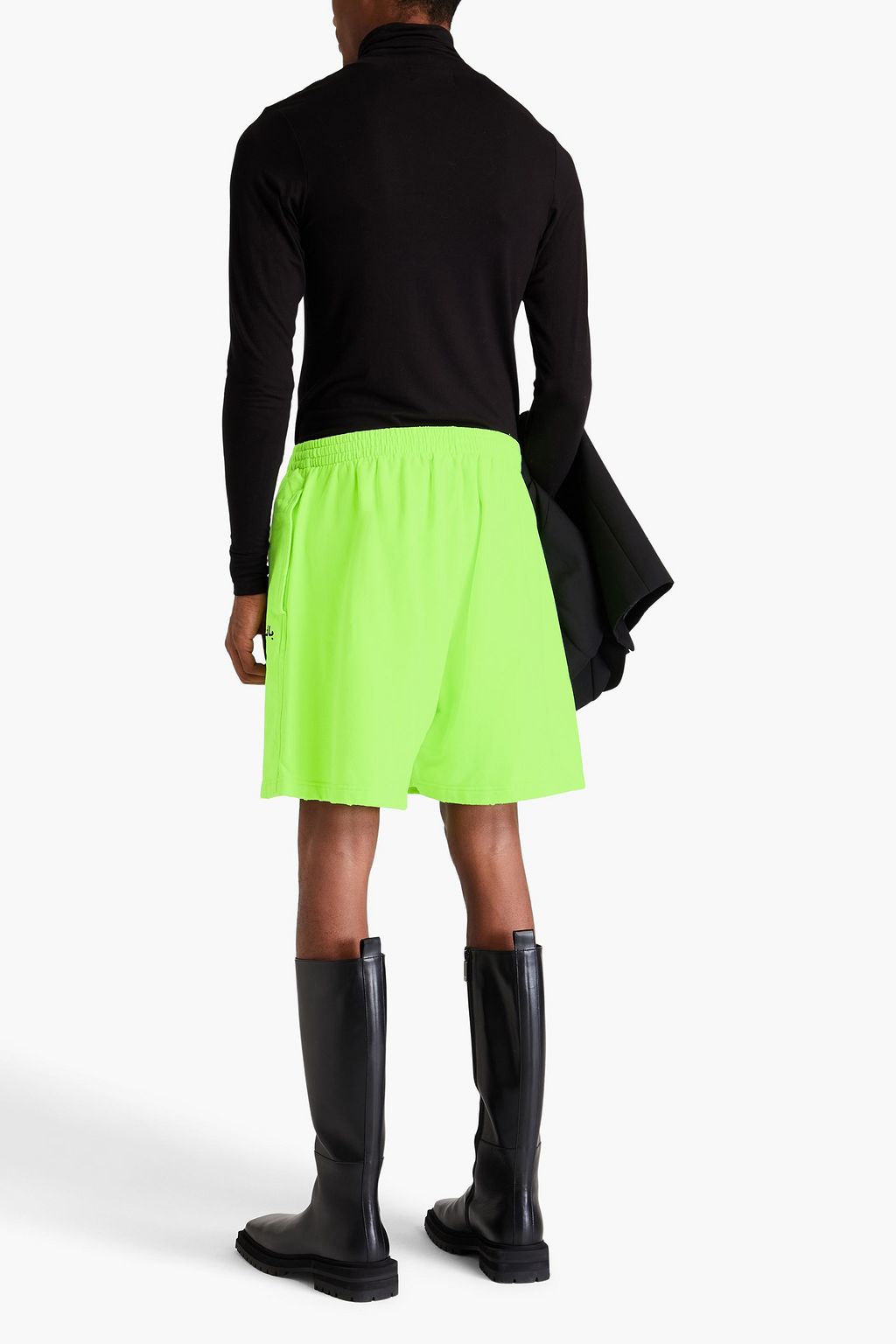 BALENCIAGA شورت من الصوف الناعم والقطن بلون نيوني ومزود برباط شدّ