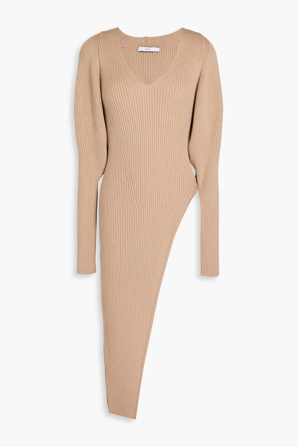 Safiyaa Honore Asymmetric Ribbed Merino Wool-blend Jumper In Brown