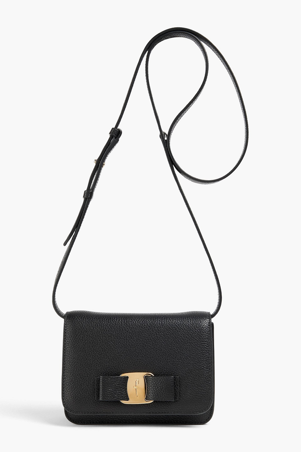 Ferragamo Vara Pebbled-leather Shoulder Bag In Black