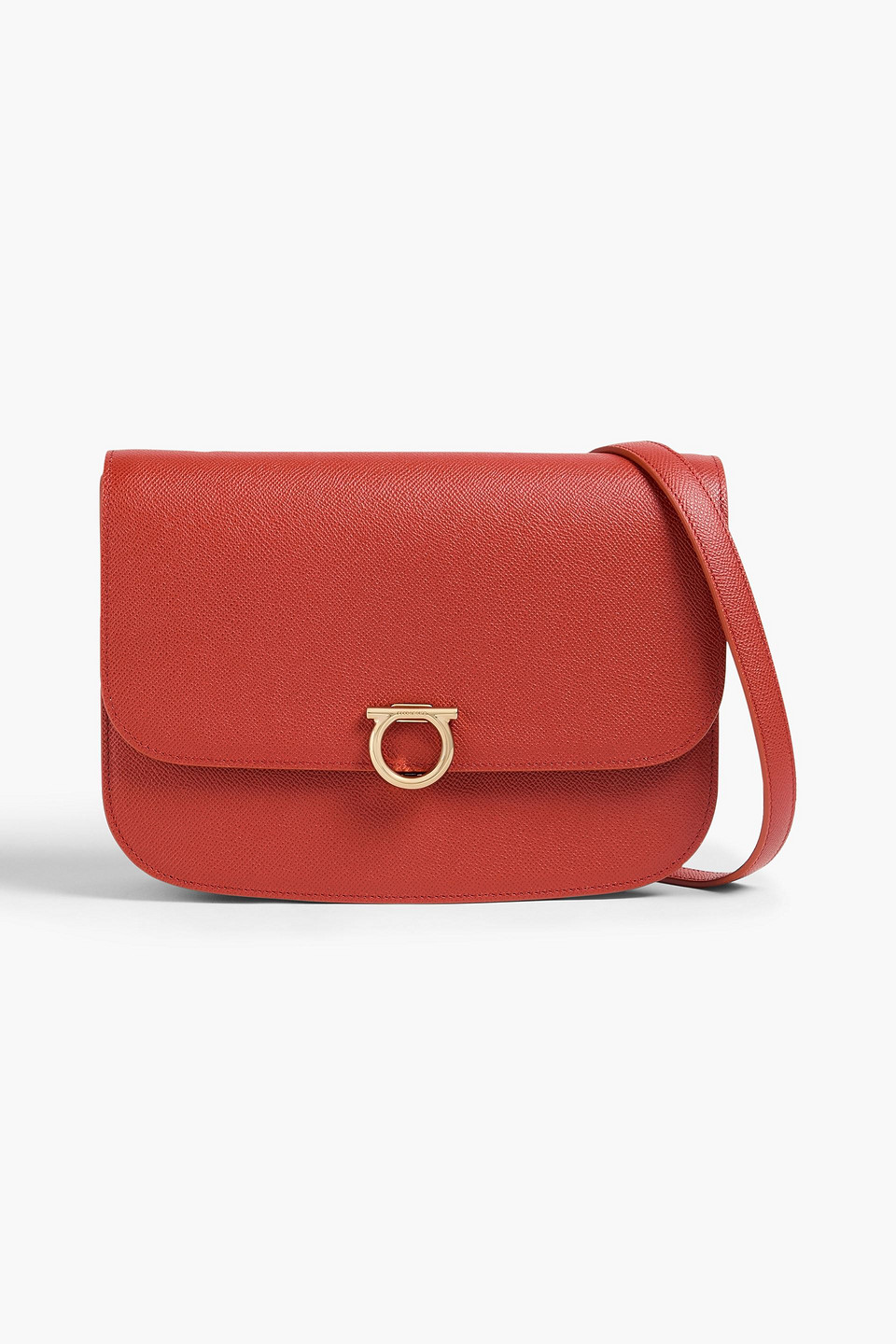 Ferragamo Gemini Textured-leather Shoulder Bag In Brick