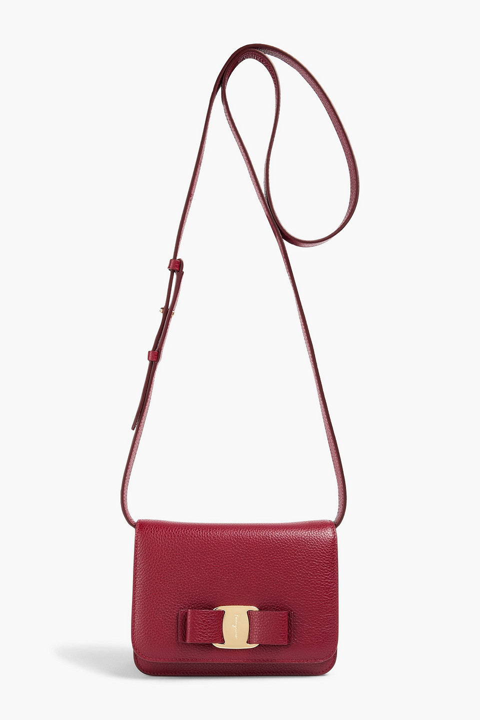 Ferragamo Vara Pebbled-leather Shoulder Bag In Claret