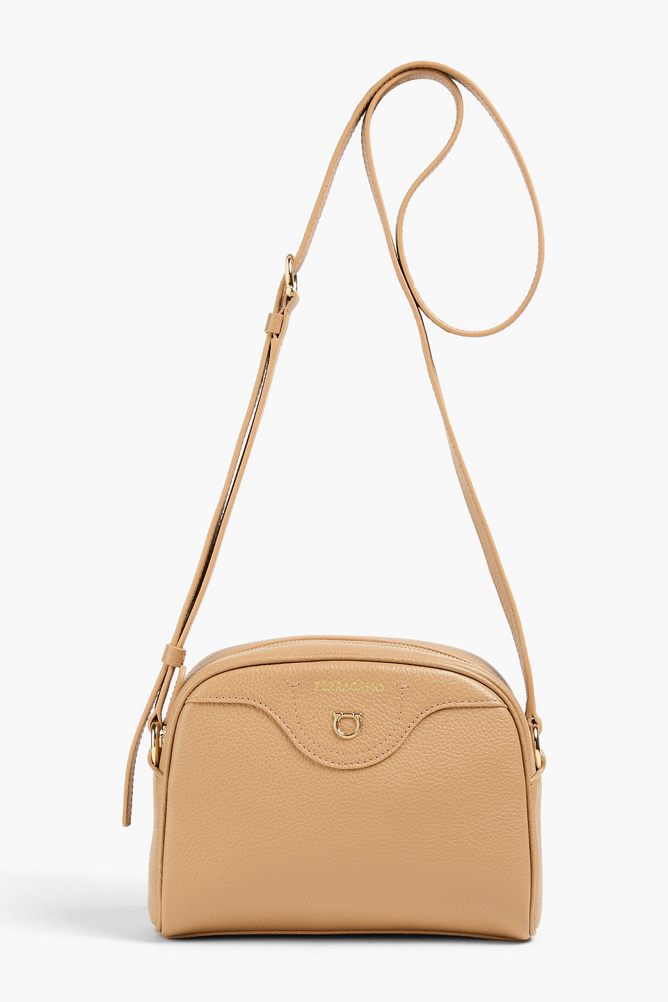 Ferragamo Pebbled-leather Shoulder Bag In Camel