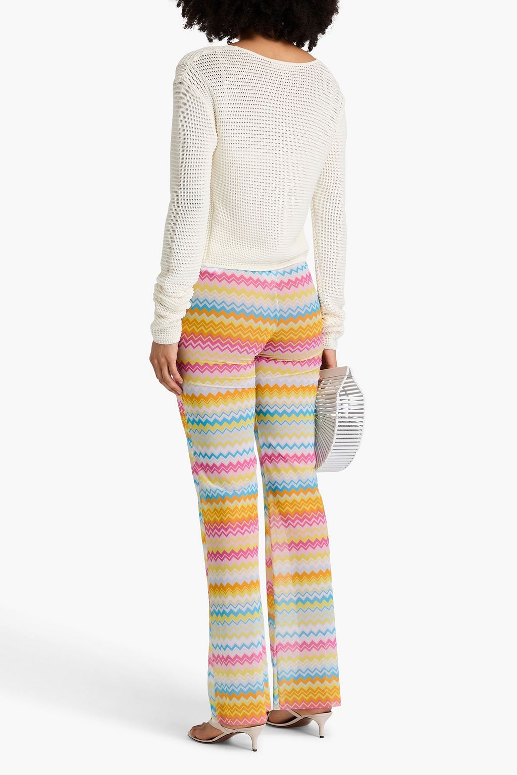 MISSONI بنطلون بقصة واسعة من الأسفل من الشبك المطاط ومزين بطبعات