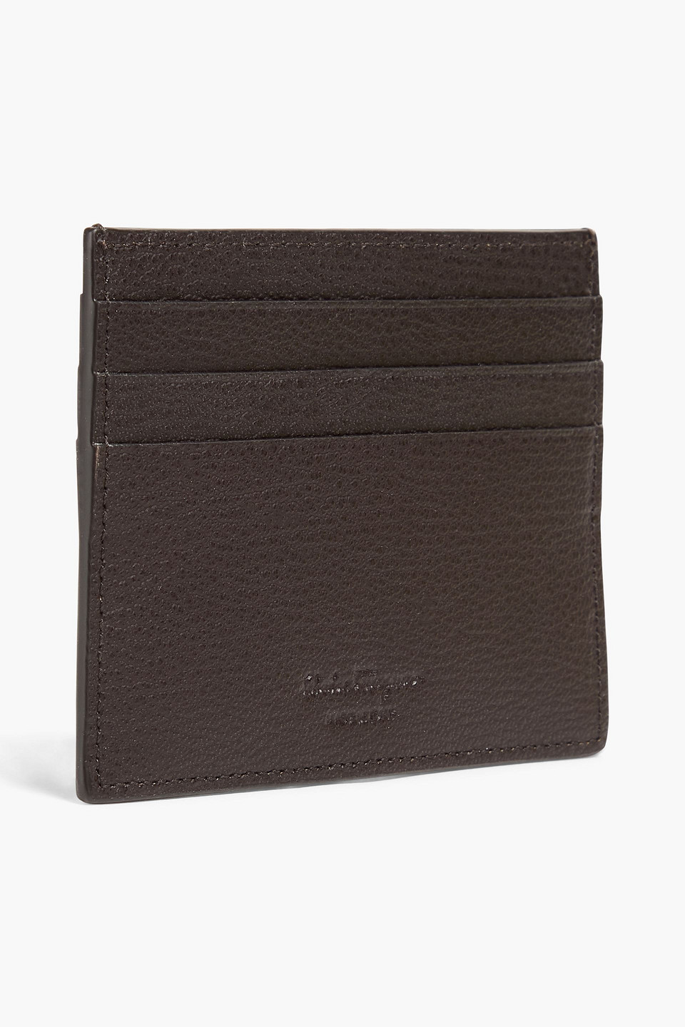 Ferragamo Embellished Pebbled-leather Cardholder In Dark Brown