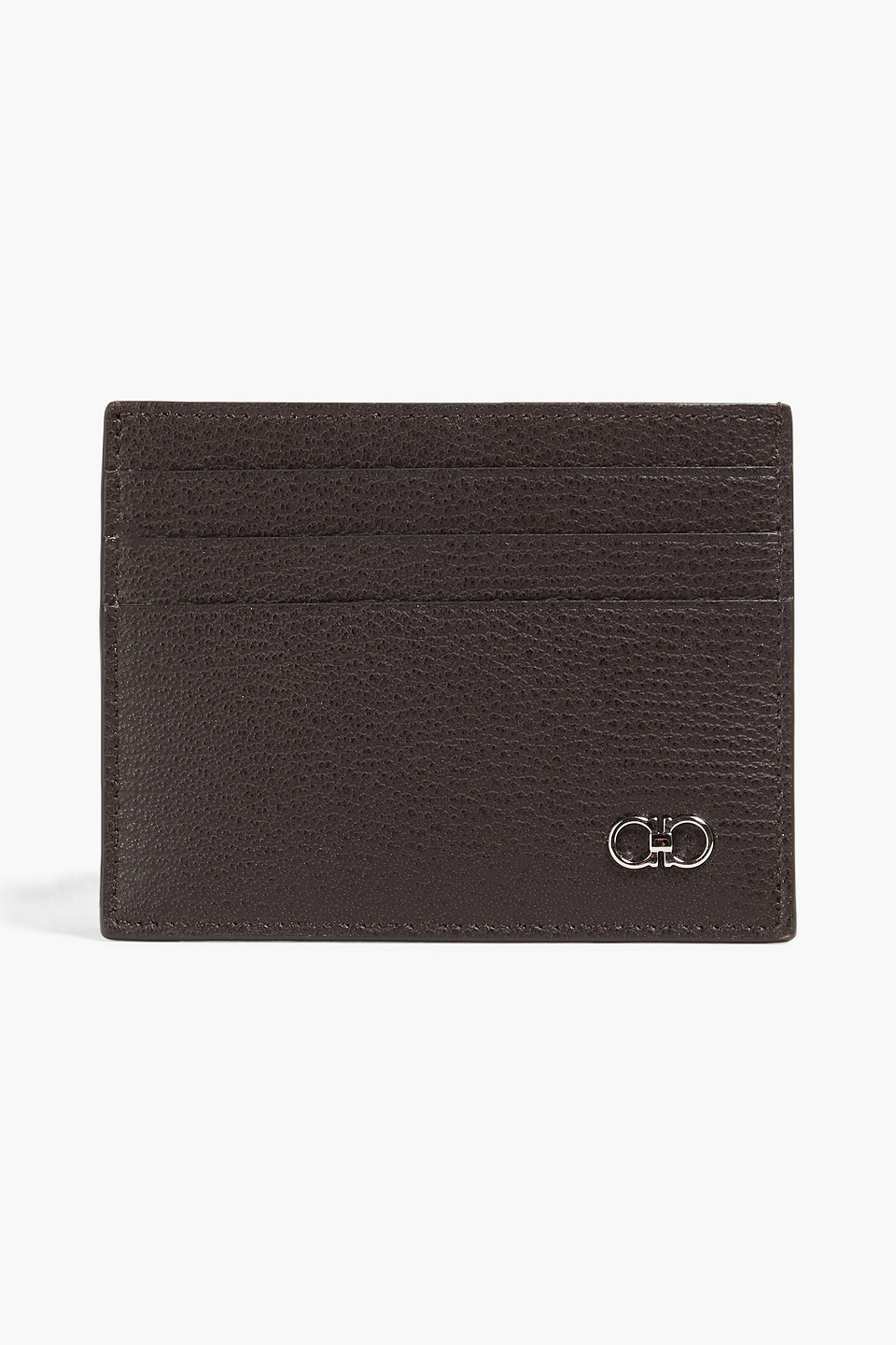 Ferragamo Embellished Pebbled-leather Cardholder In Dark Brown