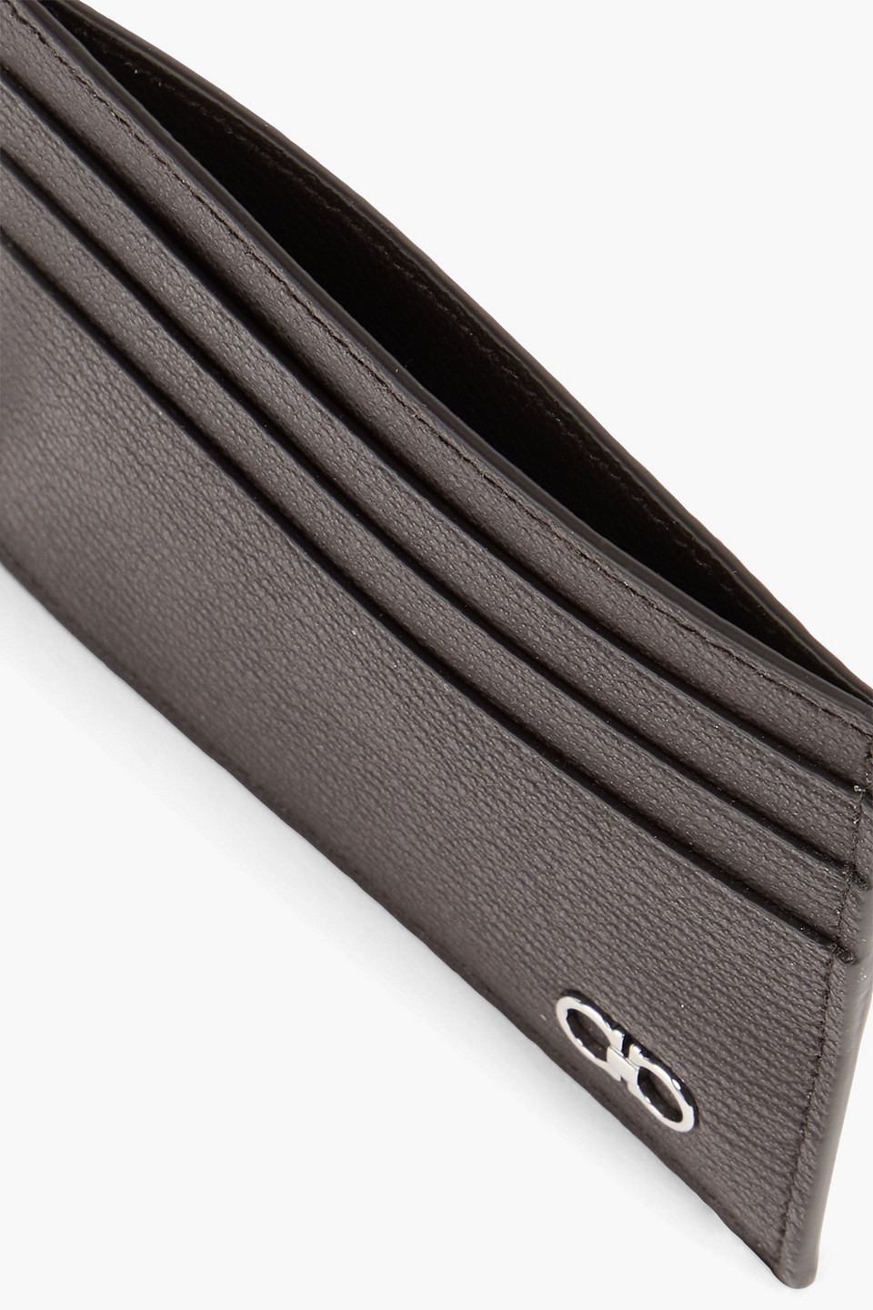 Ferragamo Embellished Pebbled-leather Cardholder In Dark Brown