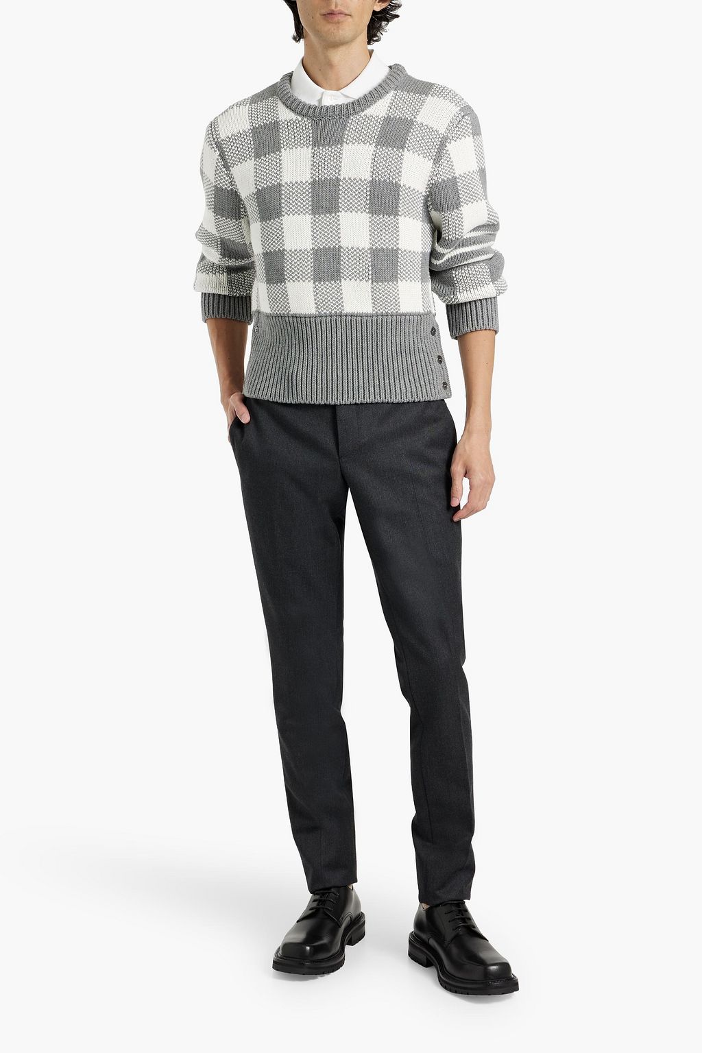 THOM BROWNE Checked jacquard-knit cotton sweater