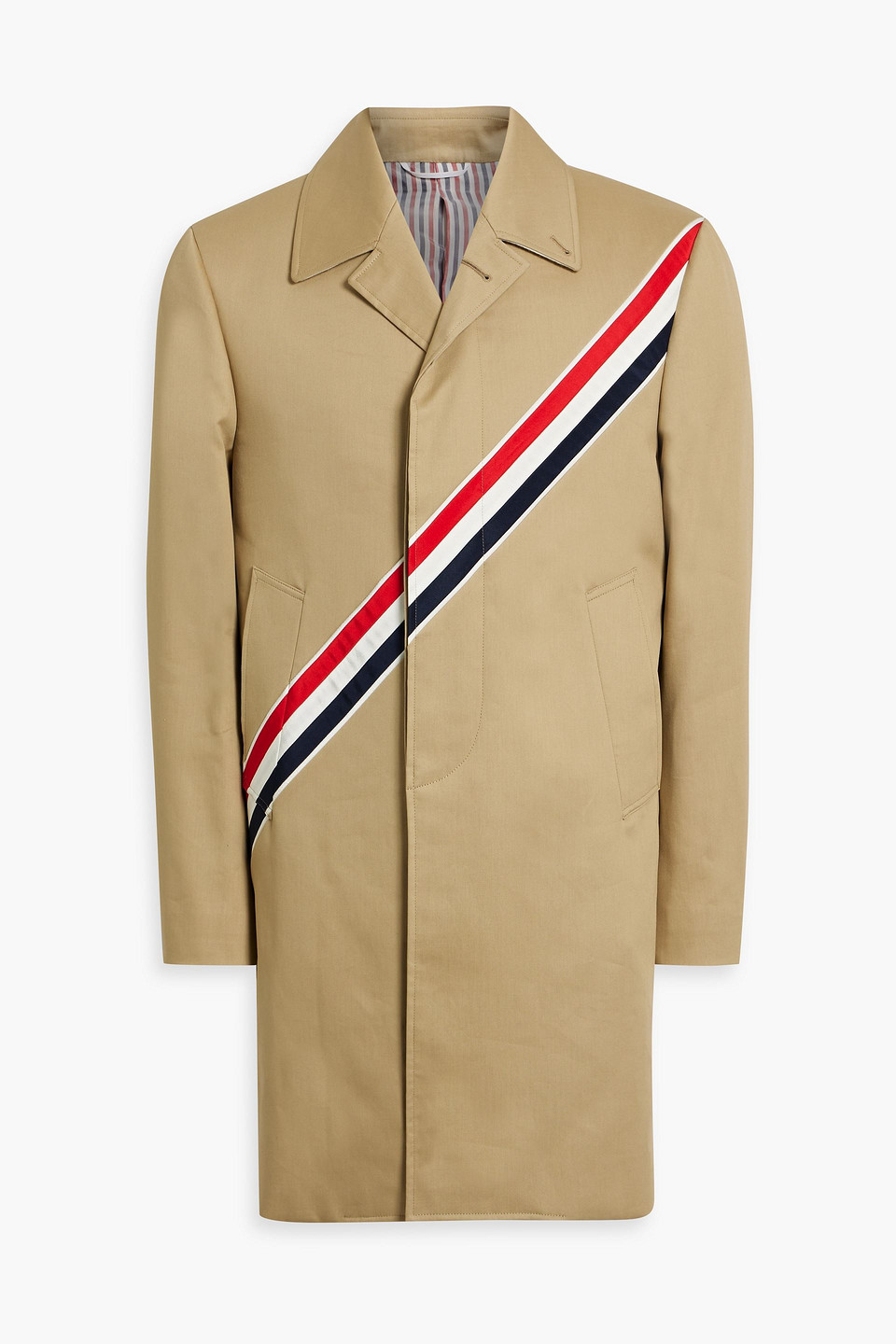 thom browne - striped cotton-twill coat - neutral - 6
