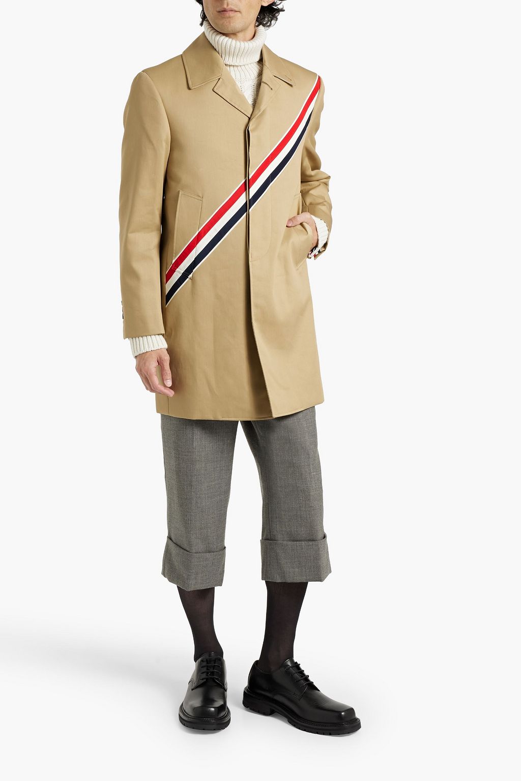 THOM BROWNE Striped cotton-twill coat