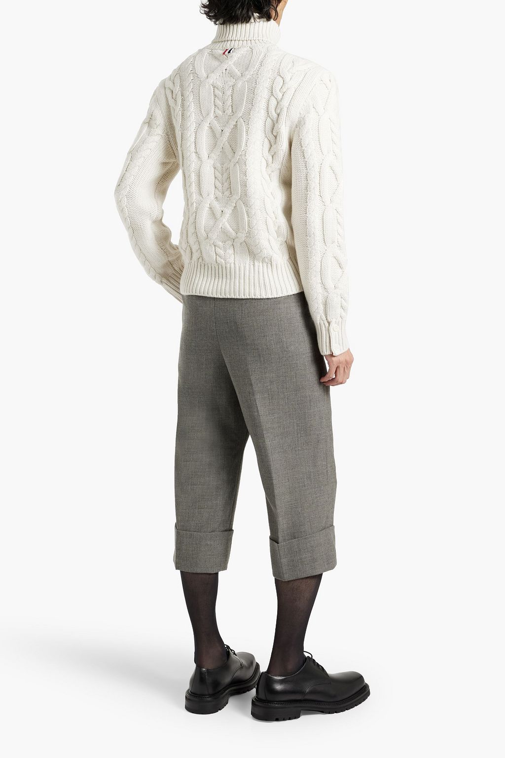 THOM BROWNE Striped cable-knit cashmere turtleneck sweater