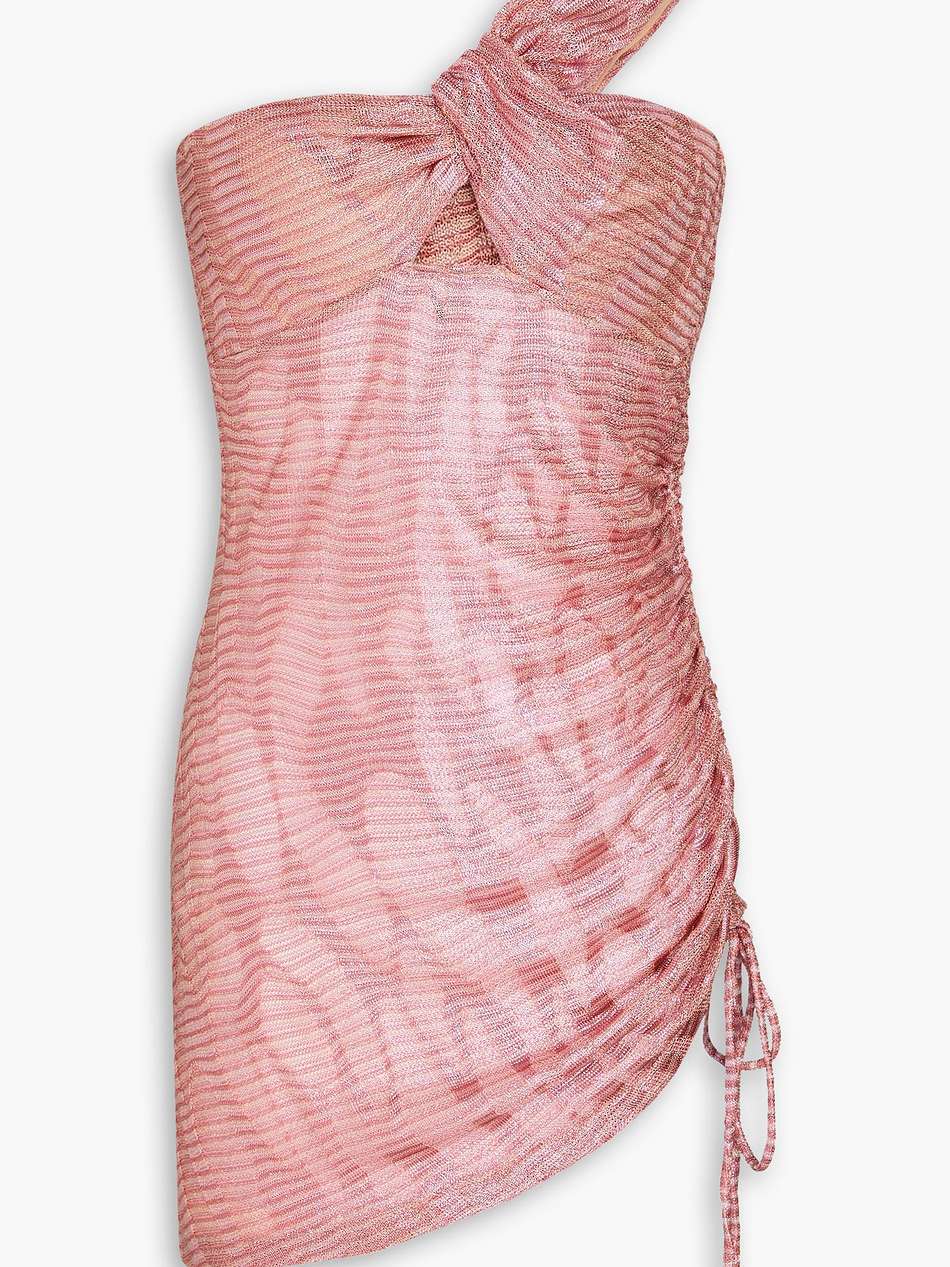 mare one-shoulder metallic crochet-knit mini dress