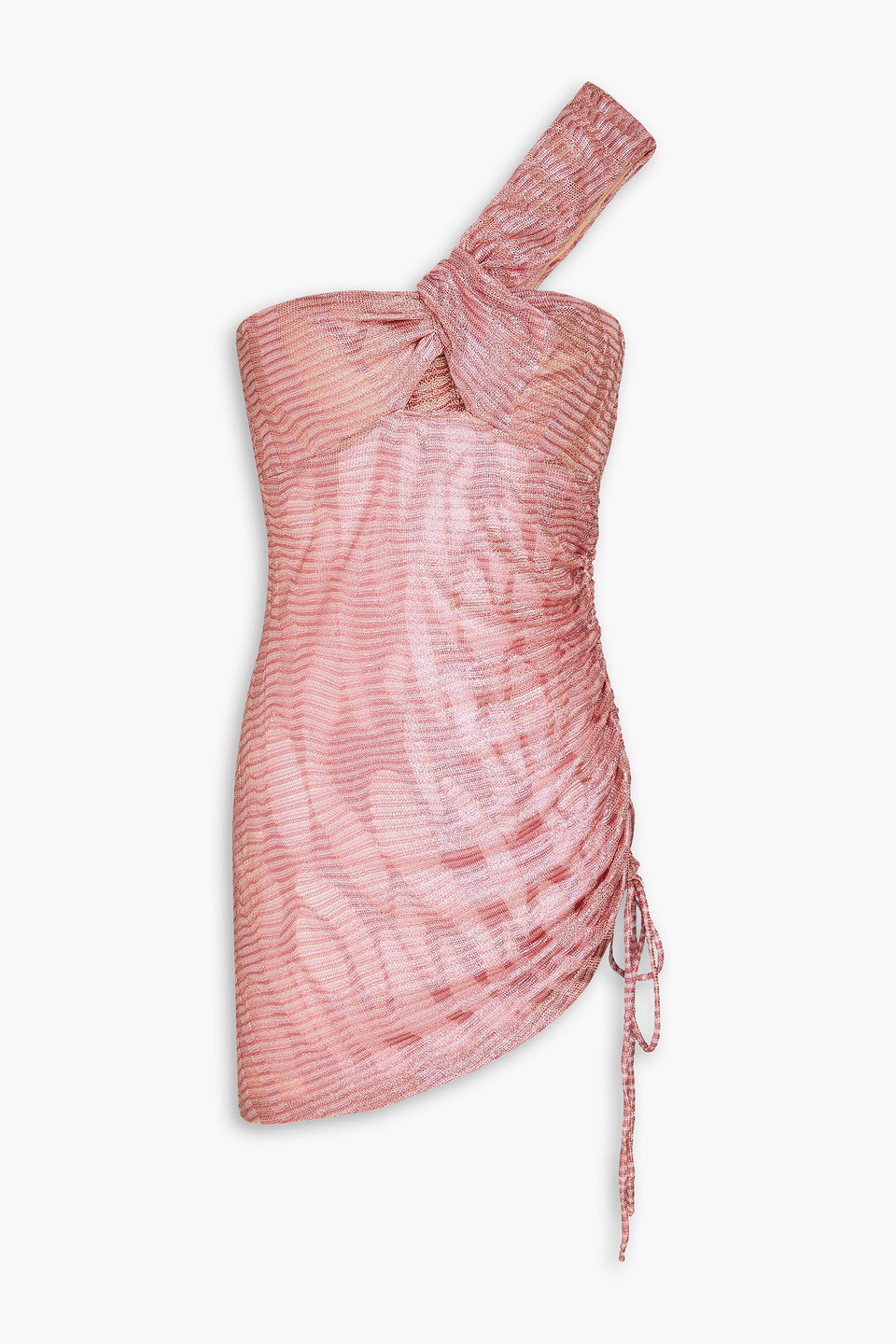 Missoni Mare One-shoulder Metallic Crochet-knit Mini Dress In Baby Pink