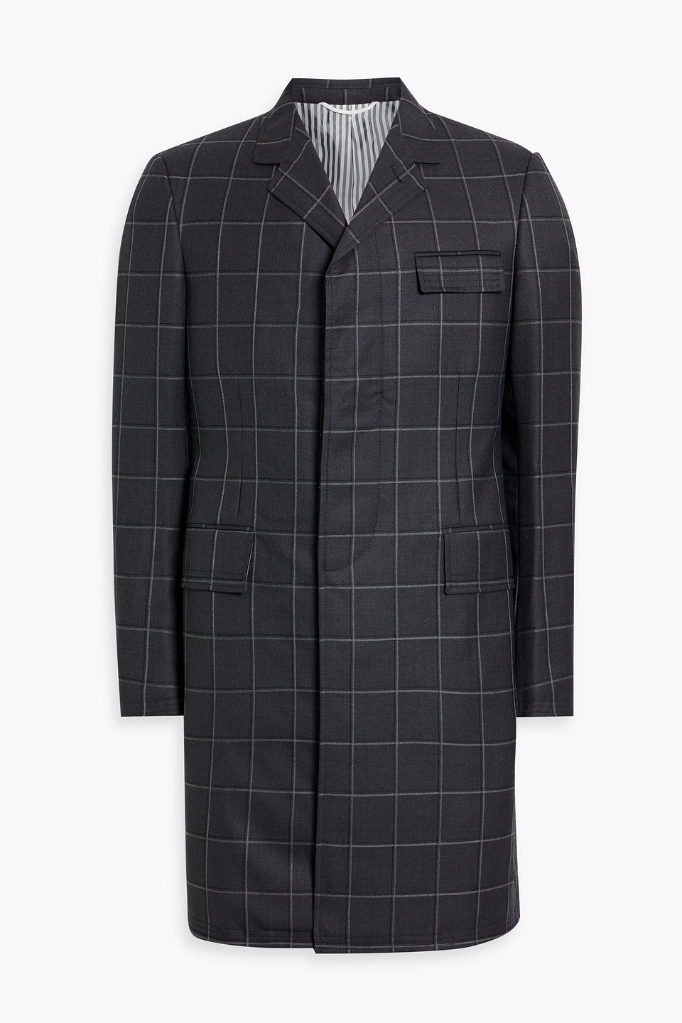 Thom Browne Checked Wool Coat In Charcoal