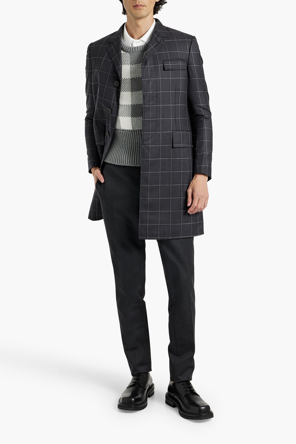THOM BROWNE CHECKED WOOL COAT