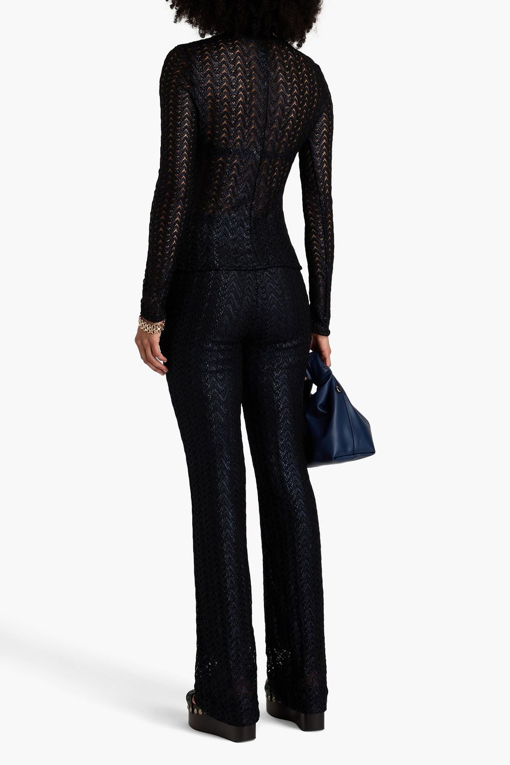 MISSONI Metallic crochet-knit wool-blend turtleneck top
