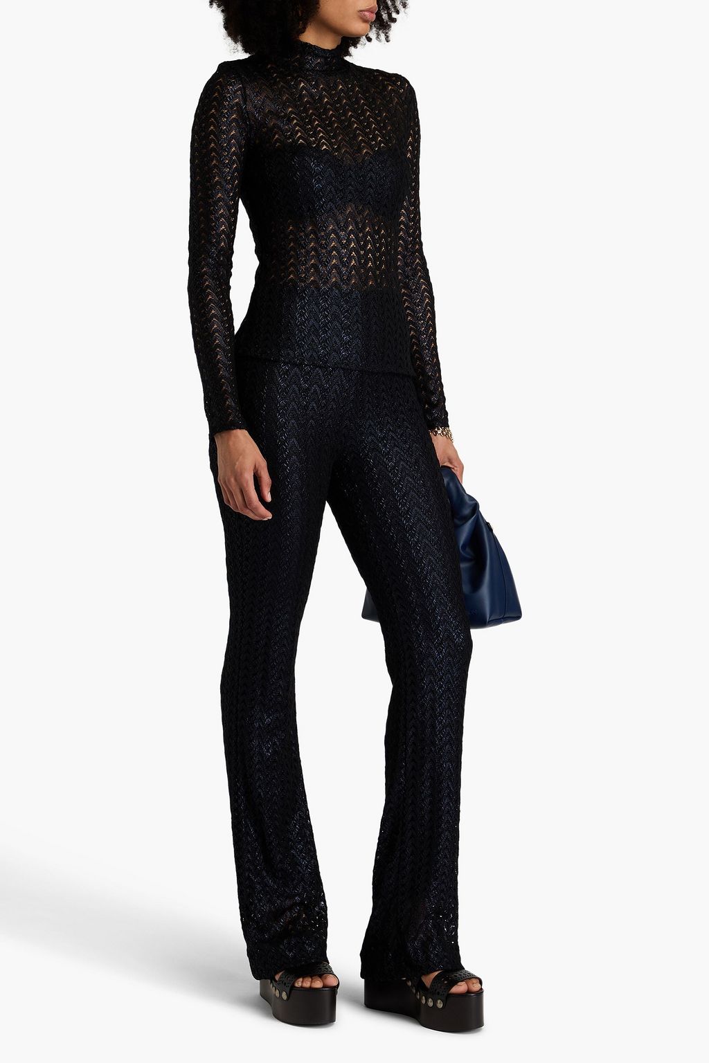 MISSONI Metallic crochet-knit wool-blend turtleneck top