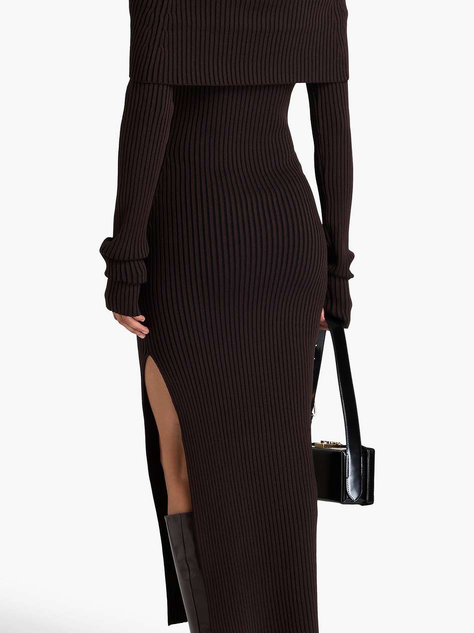 off-the-shoulder ribbed-knit maxi dress