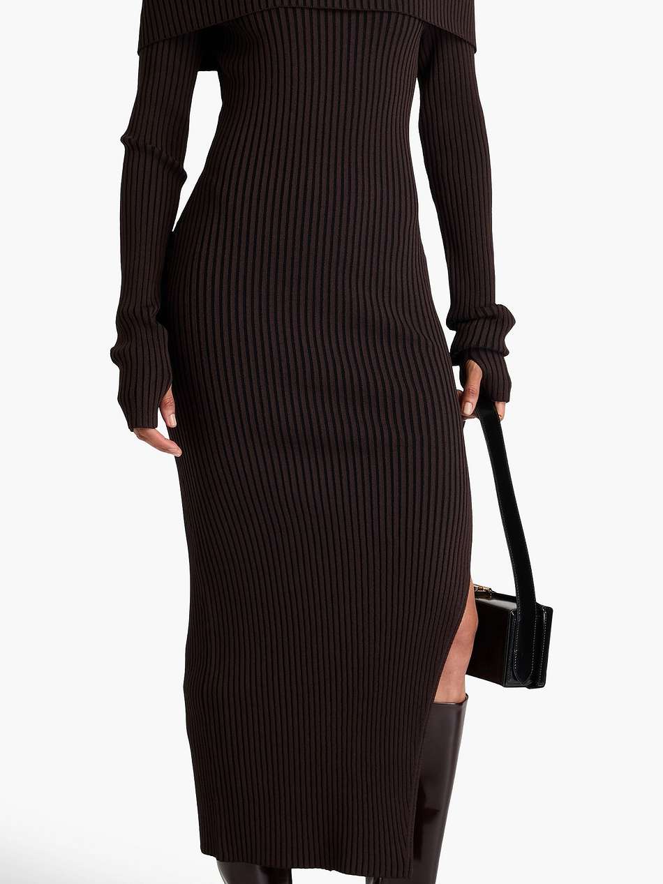 off-the-shoulder ribbed-knit maxi dress