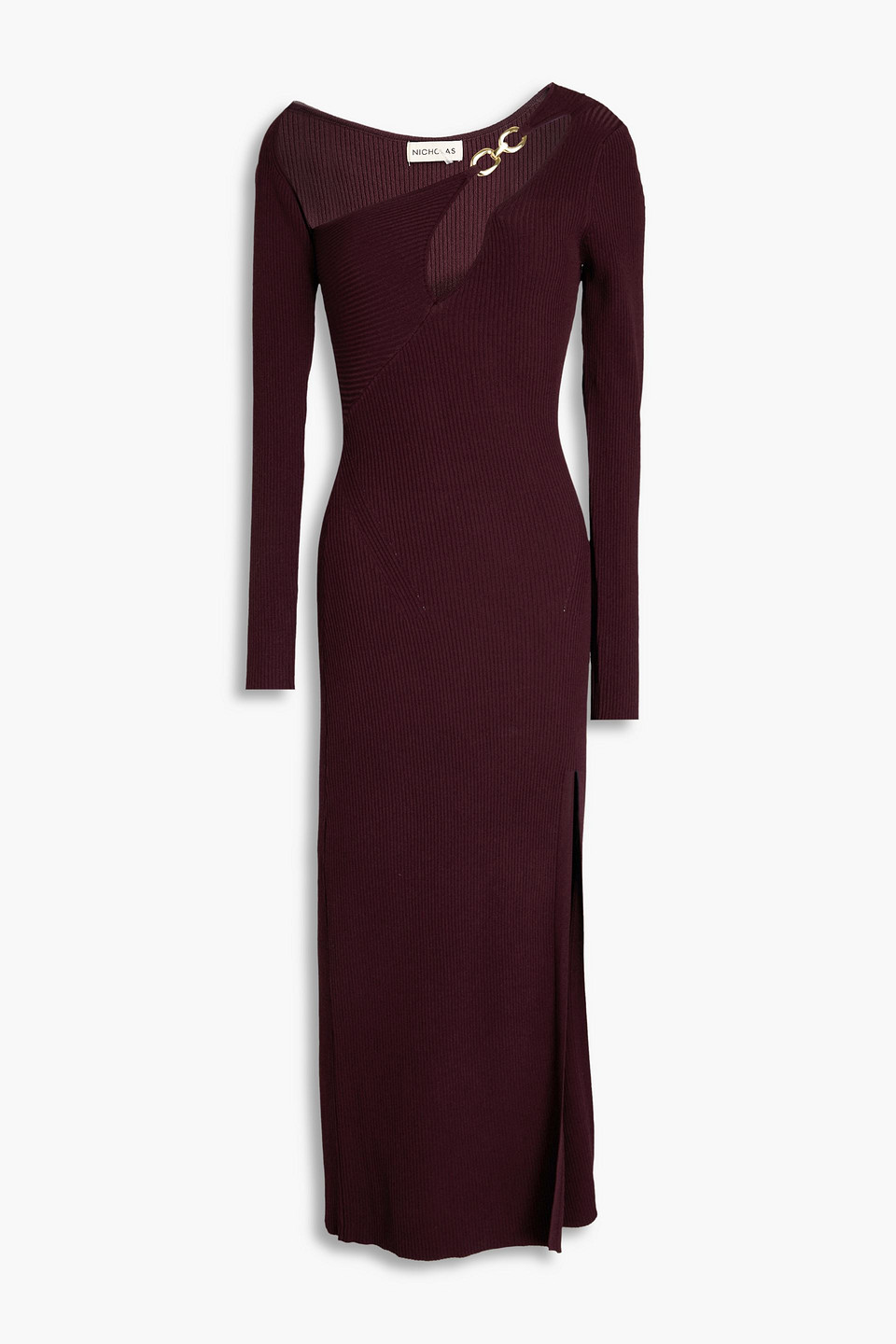 Nicholas Ginevra Cutout Embellished Ribbed-knit Midi Dress In Purple
