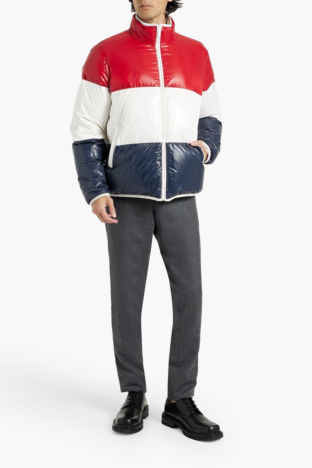 THOM BROWNE Reversible striped shell down jacket