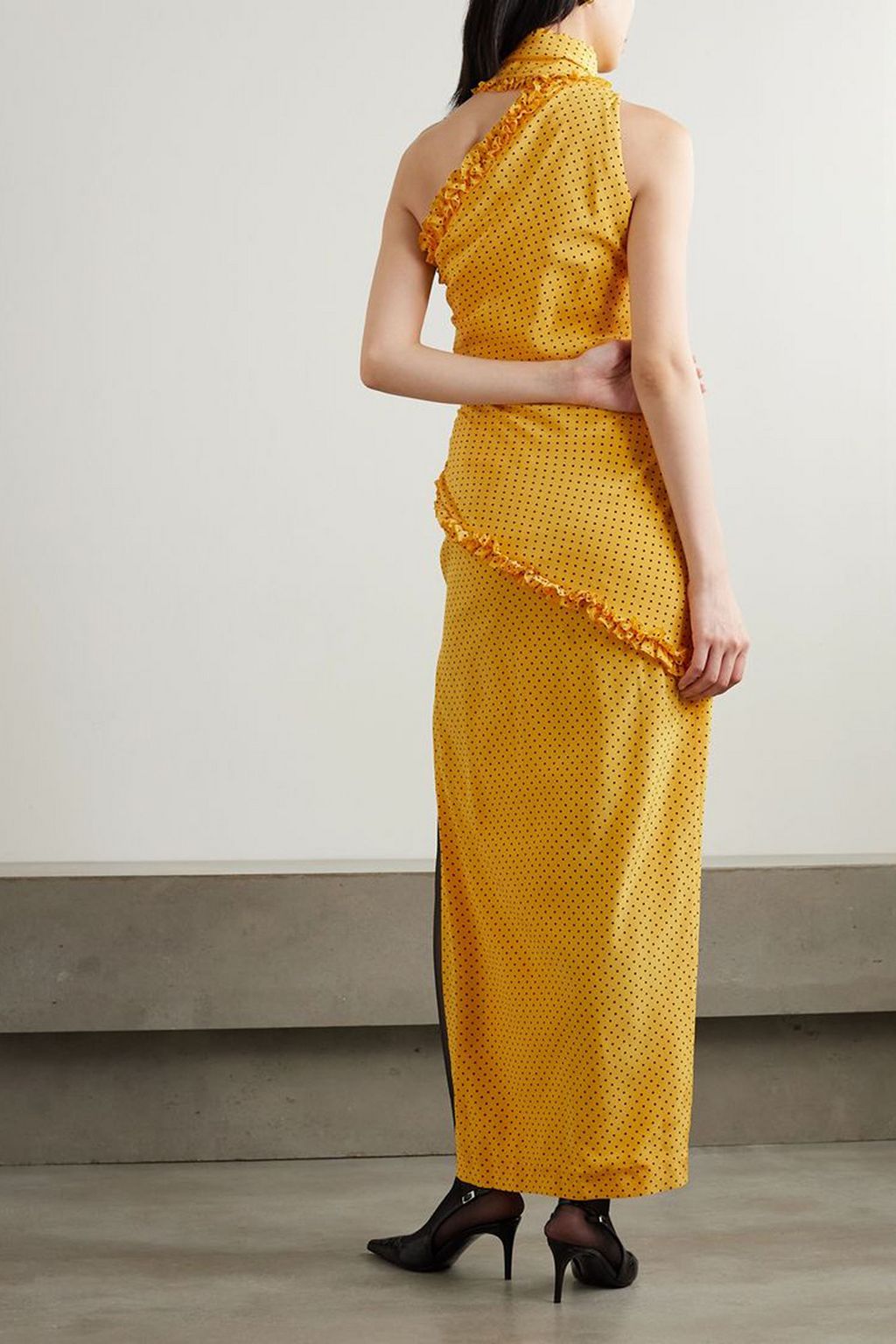 ALESSANDRA RICH One-shoulder polka-dot silk crepe de chine maxi dress