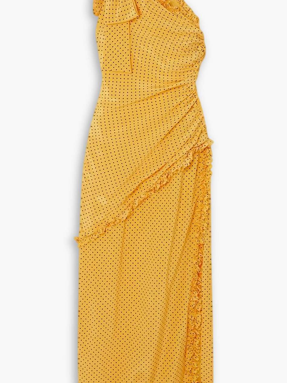 one-shoulder polka-dot silk crepe de chine maxi dress