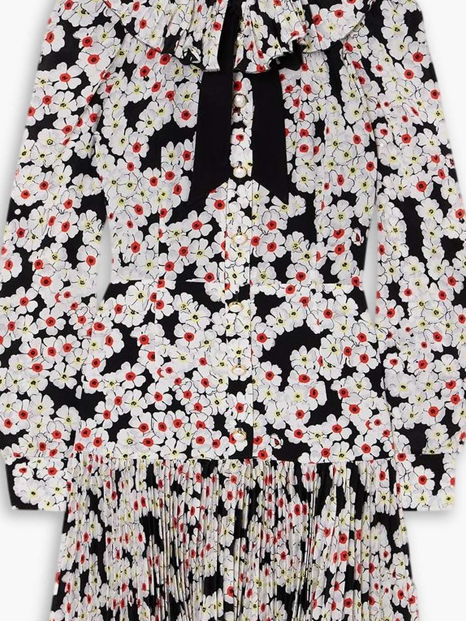 bow-detailed floral-print silk crepe de chine mini dress