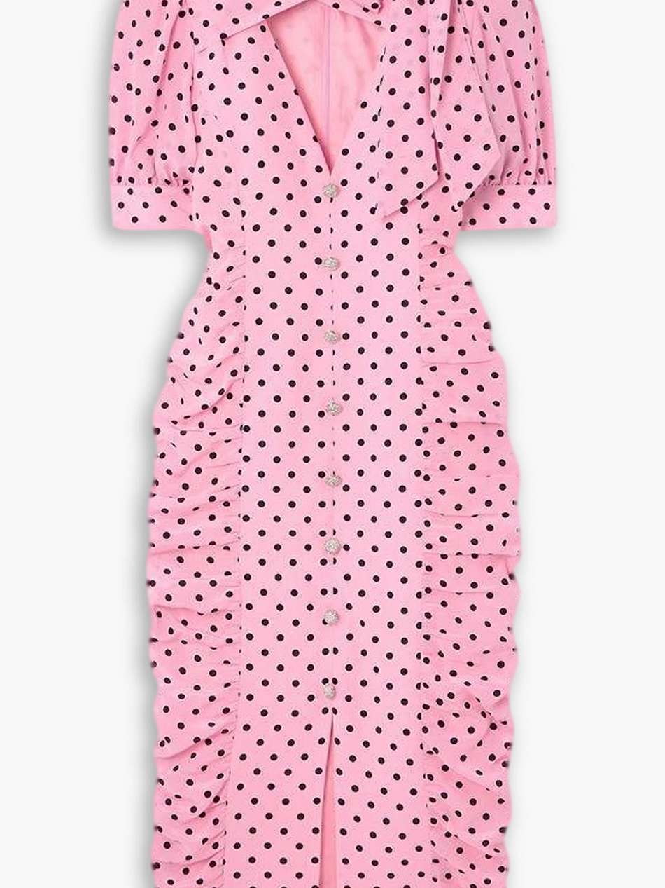 pussy-bow polka-dot silk-crepe midi dress