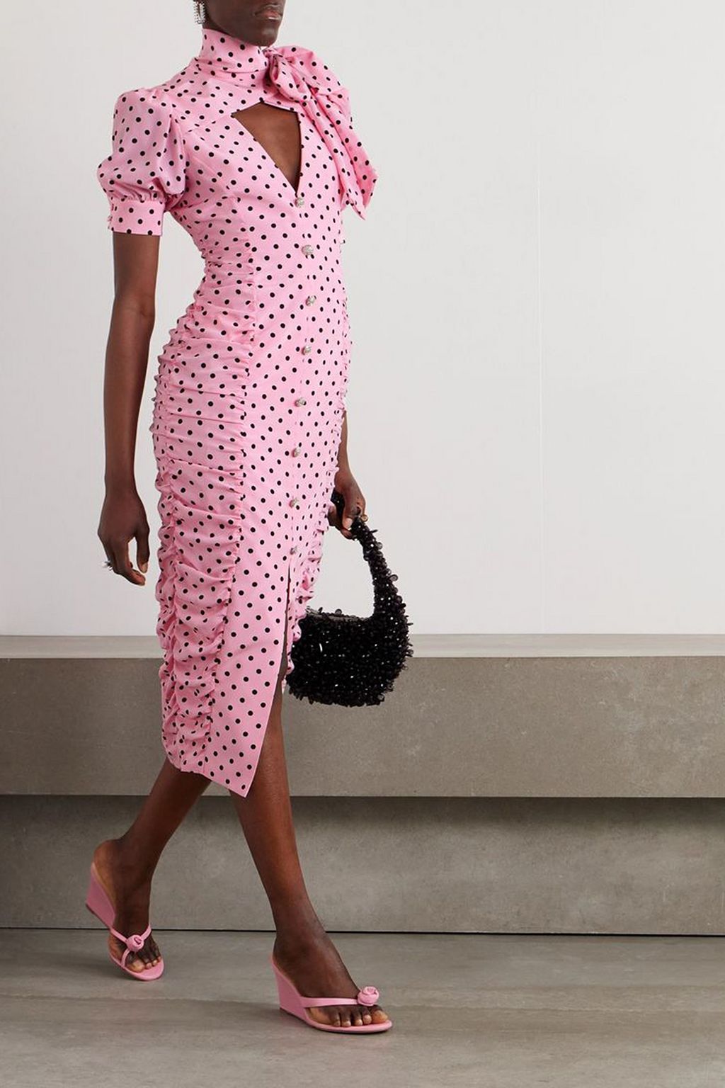 ALESSANDRA RICH Pussy-bow polka-dot silk-crepe midi dress